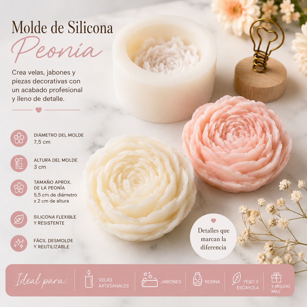 Molde de Silicona Peonía