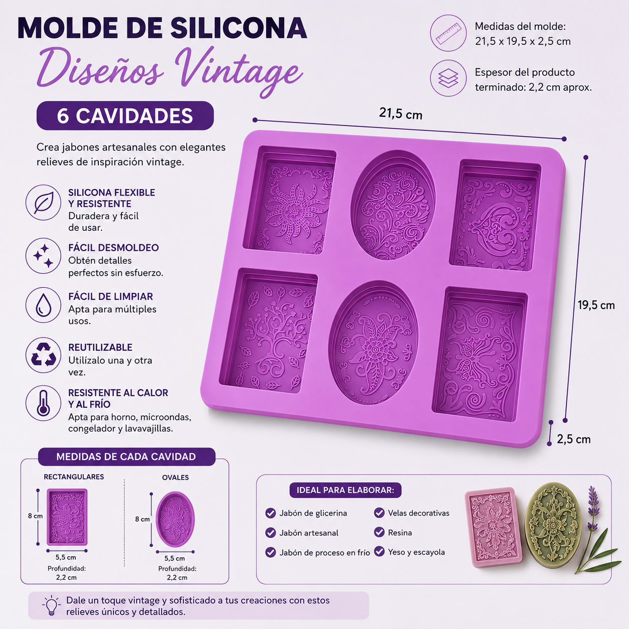 Molde para jabón 6 unidades con diseños vintage