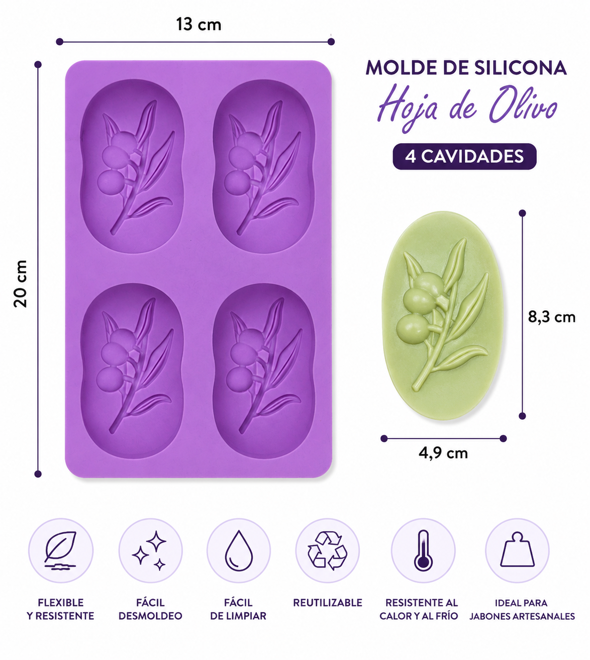 Molde para jabón 4 unidades con hoja de olivo