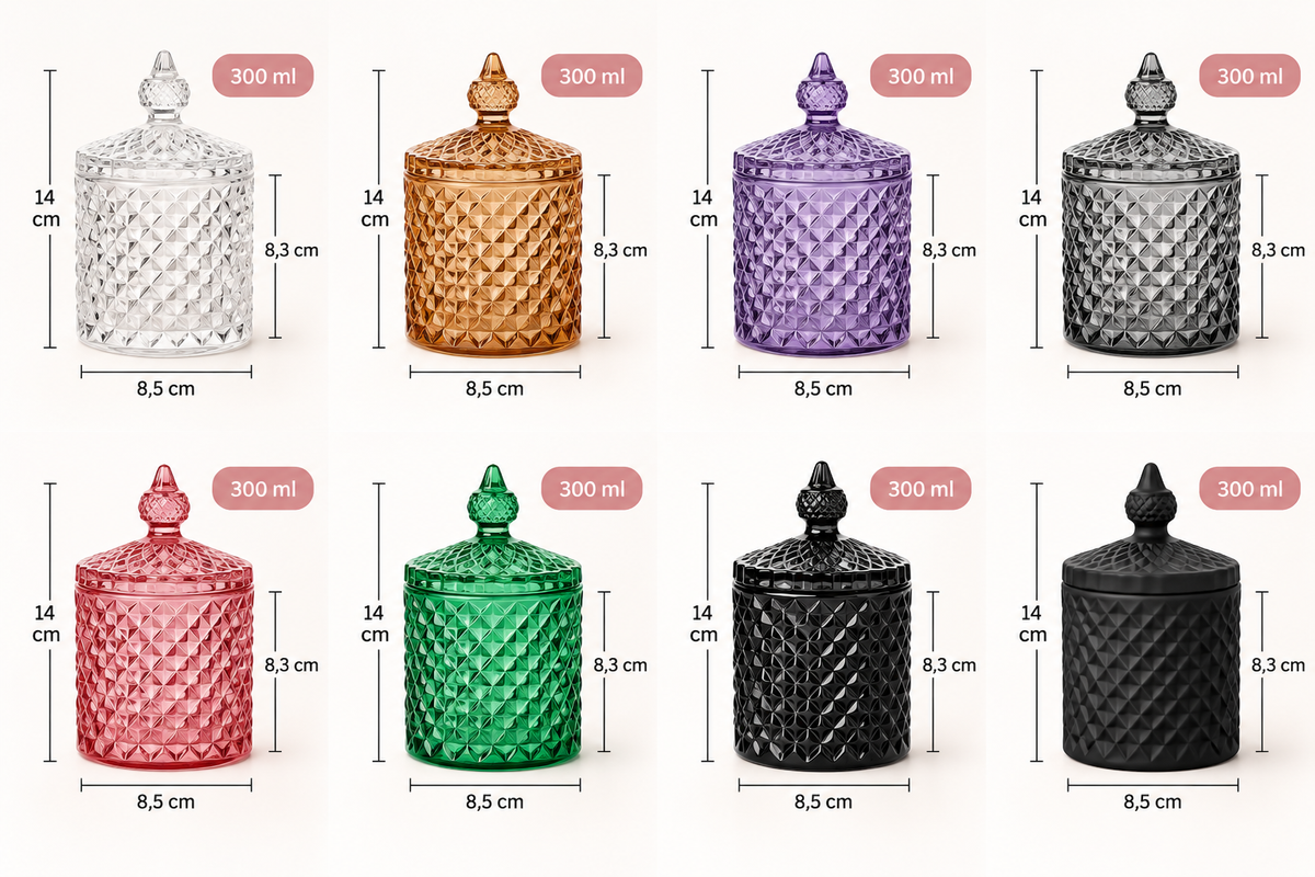 Tarro de vidrio con tapa 300 ml | 8 colores