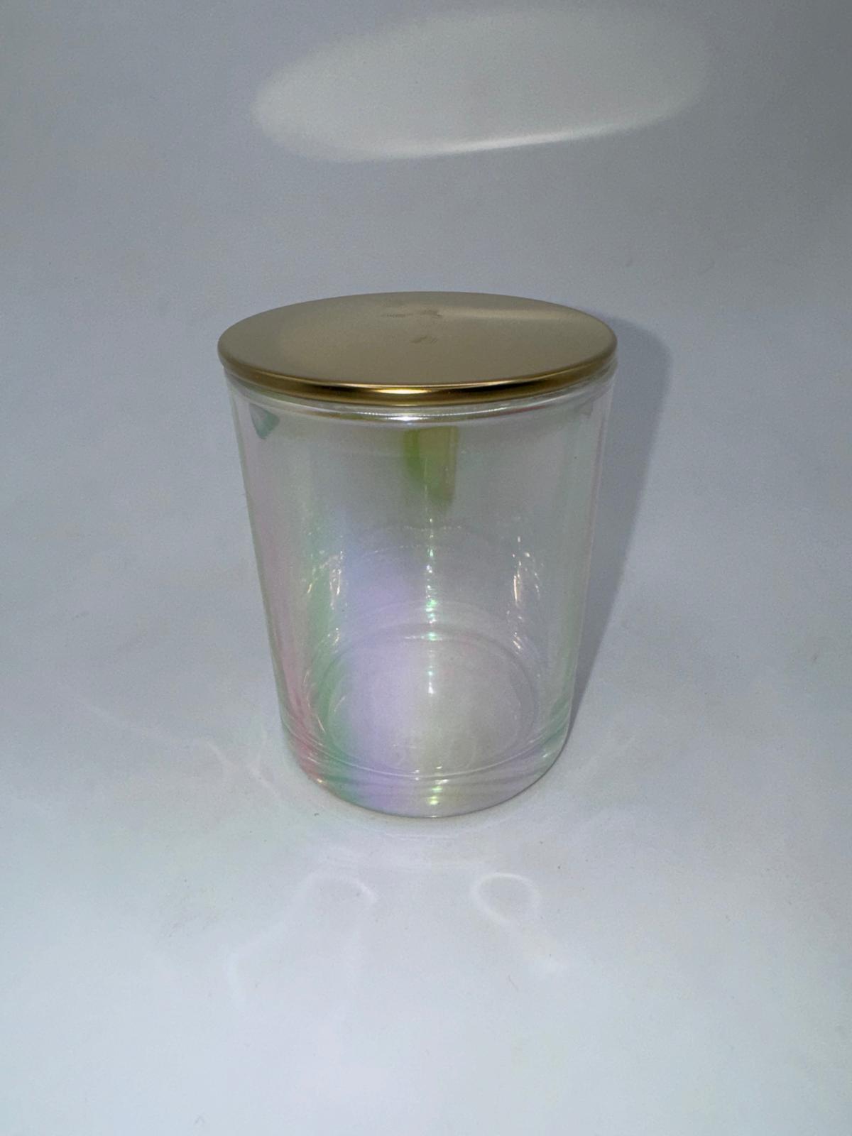 Vaso para velas iridiscente con tapa de 200 ml